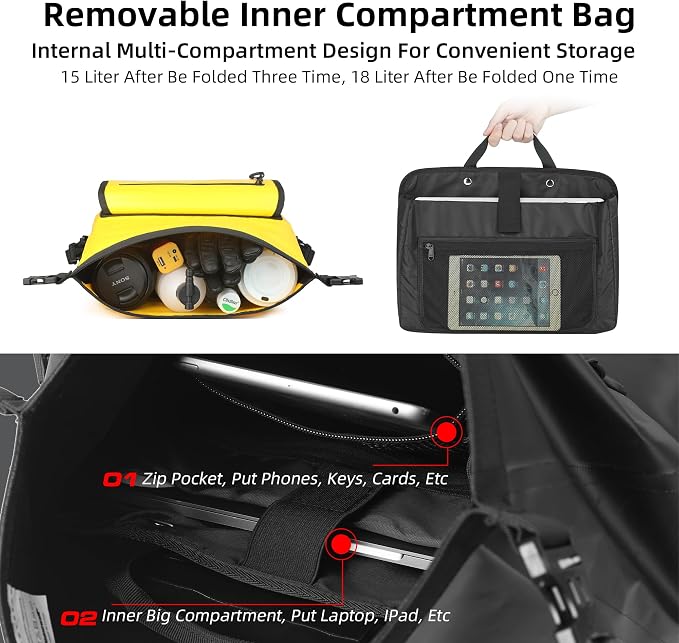 Rhinowalk Motorcycle Saddlebags, Waterproof Quick Release 15L Single Side - Image 2