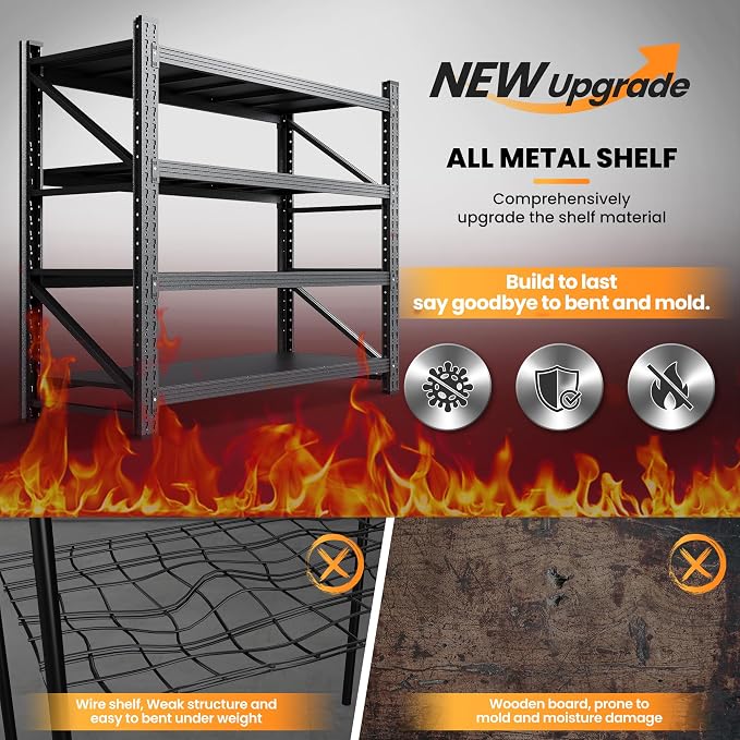79” W Garage Shelving Heavy Duty, 7000LBS Metal Storage Shelves, 4 Tier Storage - Image 5