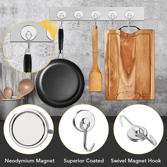 MIKEDE Magnetic Hooks, 70LB+ Swivel Swing Strong Magnetic Hooks Heavy Duty - Image 4