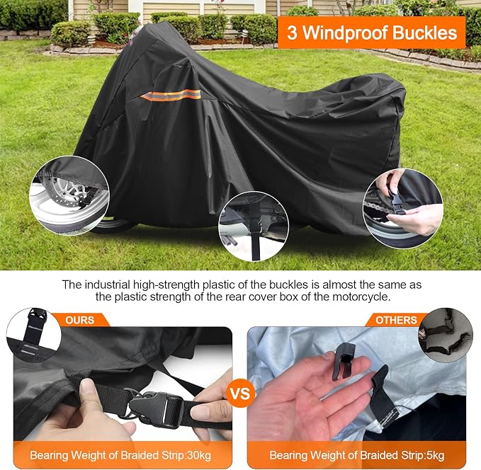 Motorcycle Cover All Season, Universal Waterproof Weather Sun Outdoor - Image 7