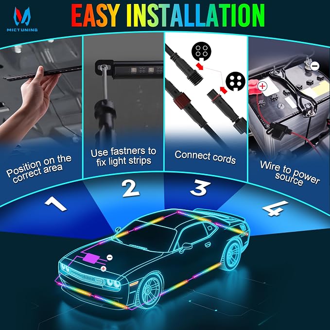 MICTUNING U8 RGB+IC Underglow LED Light Bars 888 LEDs, Dual Remote Control - Image 6
