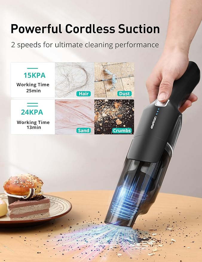Aspiron Cordless Handheld Vacuum, 24KPA Powerful Car Vacuum, Rechargeable - Image 2