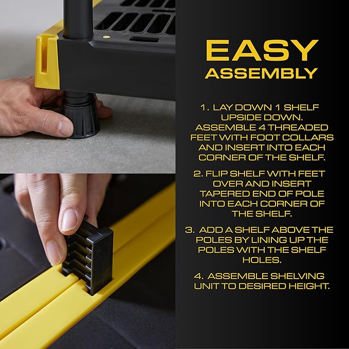 BLACK & YELLOW, 4-Tier Heavy Duty Plastic Storage Shelving Unit, 200lbs/shelf - Image 6
