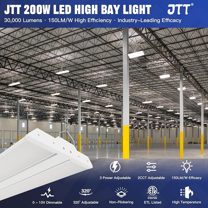 JTT LED Linear Shop Lights 200/150/100W, 30000LM 360° Adjustable Led High Bay - Image 5