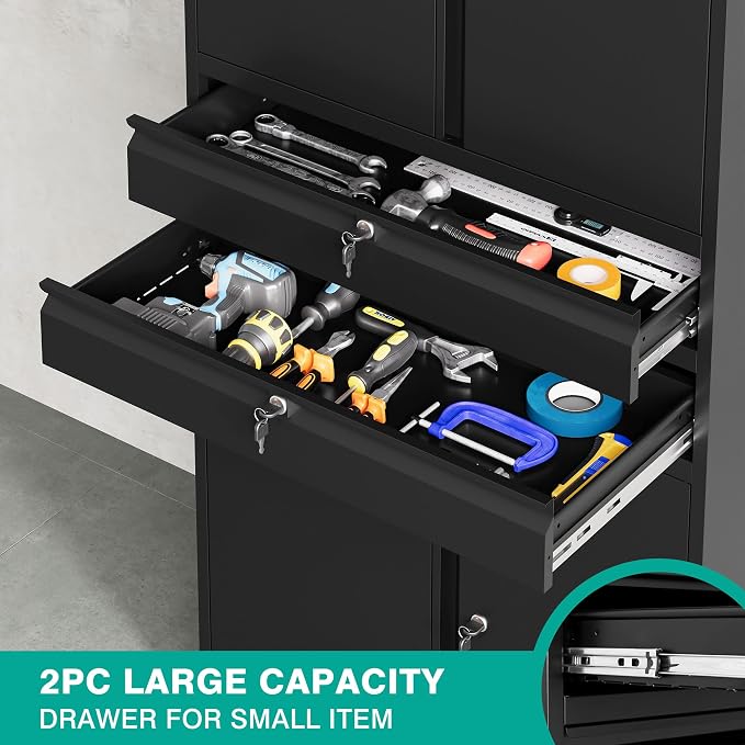 Metal Storage Cabinet with Wheels and Drawers, Rolling Garage Storage Cabinet - Image 5