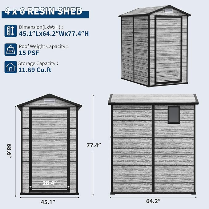 All-Weather Plastic Shed with Window, Outdoor Resin Garden Shed with Lockable - Image 2