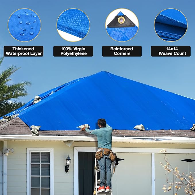 Tarp 10x20 Feet 14 Mil Heavy Duty Waterproof Tarp, Large Multipurpose Cover - Image 3