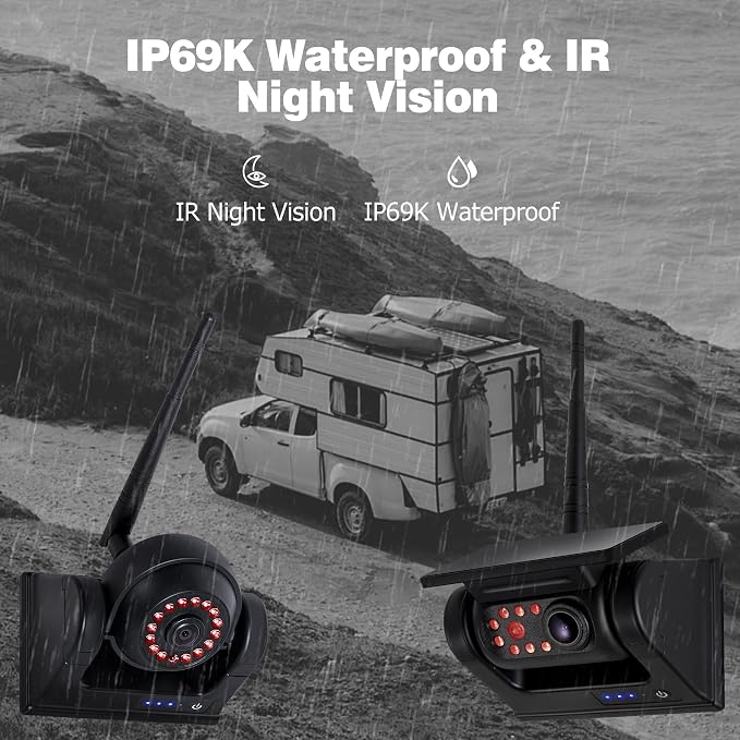 10.1" 4-Magnetic Wireless RV Backup Camera, HD1080P DVR Monitor, IP69 - Image 5