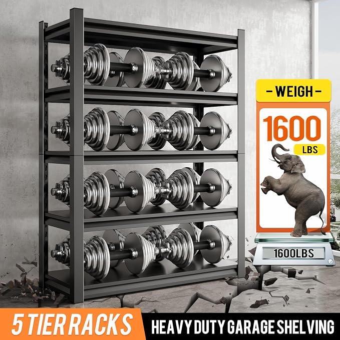63" H Garage Shelving Unit, Garage Storage Shelves 1600LBS Heavy Duty Shelving - Image 4