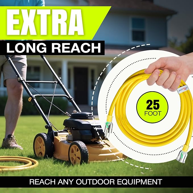 25ft Outdoor/Indoor Extension Cord 14/3 Gauge Heavy Duty 3 Prong SJTW, - Image 6