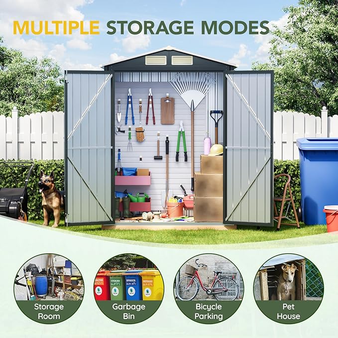 Breezz 5x3FT Vertical Outdoor Steel Storage Shed, Lockable Doors, Compact Metal - Image 3