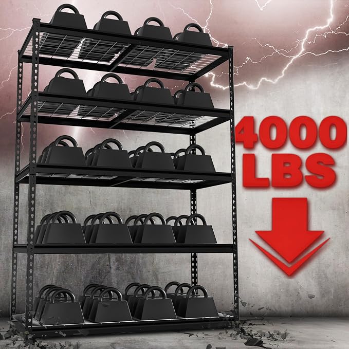 WORKPRO 4000LBS Heavy Duty Shelving, 48”W x 24”D x 72”H, 5-Tier Storage Shelves - Image 4