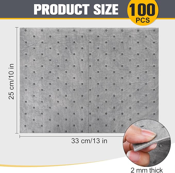 100PC Oil Absorbent Pads | 13"x10" Meltblown Polypropylene Mats, Hand-Tear Lines - Image 7