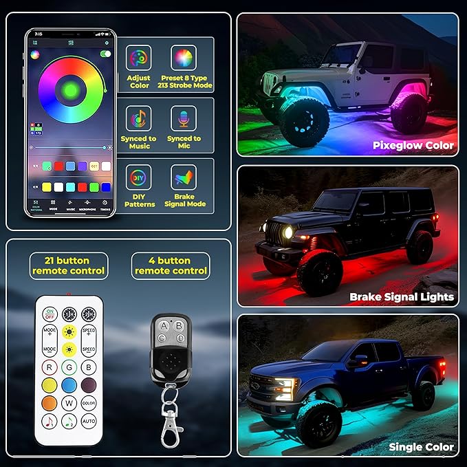 16 Pods 336 LEDs 5 Sides RGB Rock Lights, App/Remote Control Rock Lights - Image 3