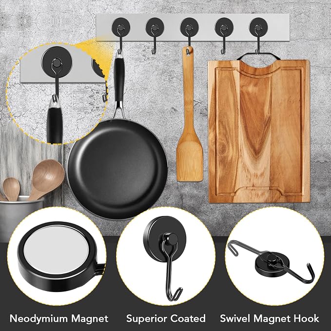 MIKEDE Black Strong Magnetic Hooks, 70LB+ Swivel Swing Magnetic Hooks Heavy Duty - Image 4