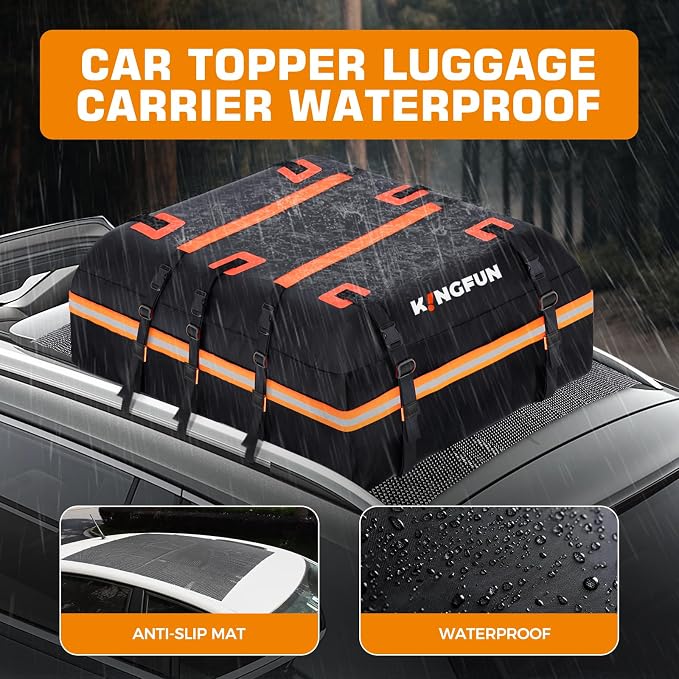 Kingfun Car Rooftop Cargo Carrier – Waterproof 20 Cubic Feet Car Roof Bag Fit - Image 2