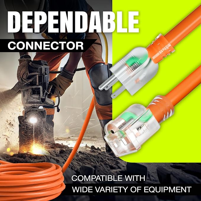 75ft Outdoor/Indoor Extension Cord 14/3 Gauge Heavy Duty 3 Prong SJTW, - Image 4