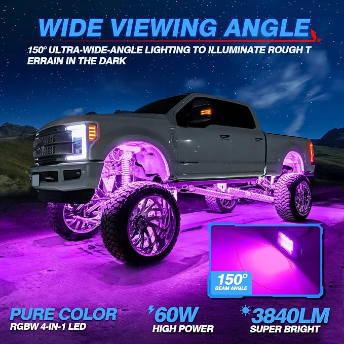 MICTUNING Q1 RGBW Rock Lights, 12 Pods Pure Color Underglow Neon Multicolor - Image 2