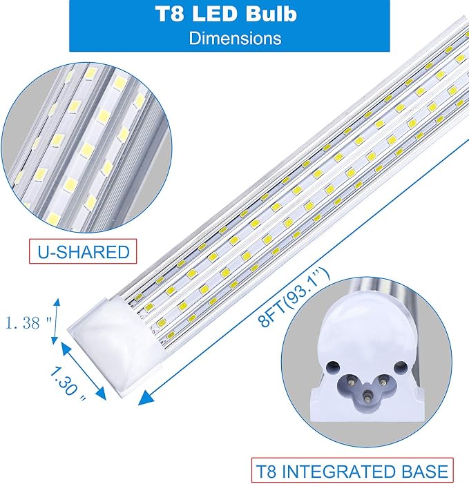 6 Pack, 8FT LED Shop Light Fixture, 144W 18500LM 5000K, Daylight White - Image 3