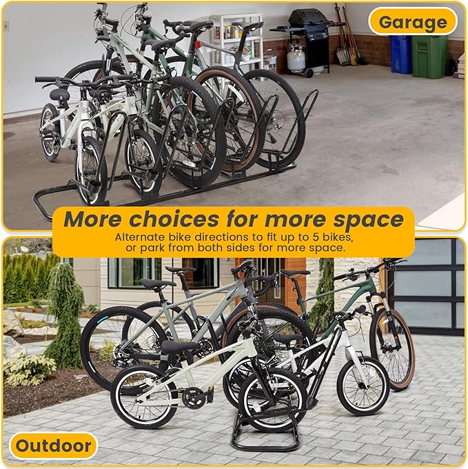 Floor Bike Rack for 5 Bikes, Safeguard Disc Brakes & Derailleurs Design - Image 5