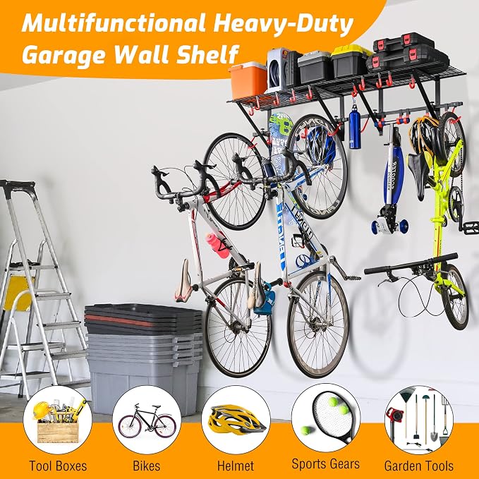 PLKOW Garage Wall Shelving 1 Pack Includes 2 Bike Hooks, Wall Shelves Garage - Image 2