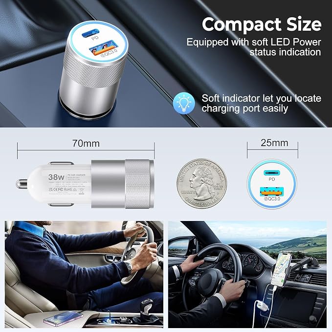 Car Charger USB C 6-Pack, Ancekoy 38W Dual Port Cigarette Lighter - Image 5