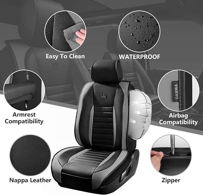 CAR PASS Nappa Leather Car Seat Covers Front Seats, Luxury Seat Protector - Image 2