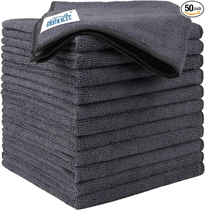 HOMEXCEL Grey Microfiber Cleaning Cloth 50 Pack, 12.5 x 12.5 inch Microfiber by HOMEXCEL