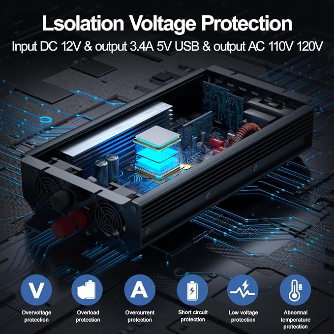 2300W Power Inverter, Peak Power 4600W 12V DC to AC 110V120V, Remote Control - Image 4