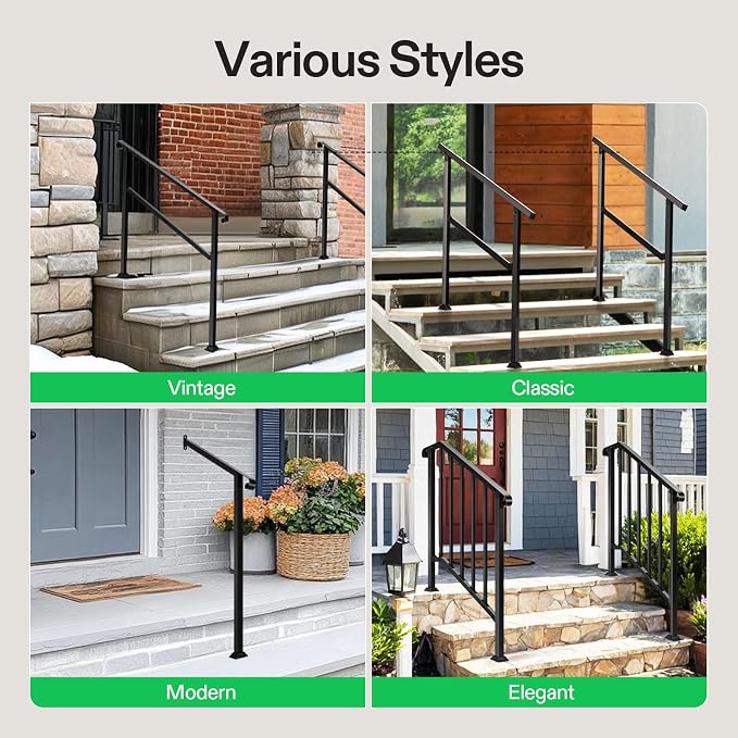 VIVOSUN Outdoor Handrail, 3 Step Stair Handrail, Wrought Mattle Iron Stair - Image 7