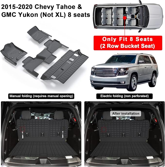 Floor Mats & Trunk Mat for Chevrolet Tahoe 2015-2020 Row Bucket Seat &GMC - Image 2