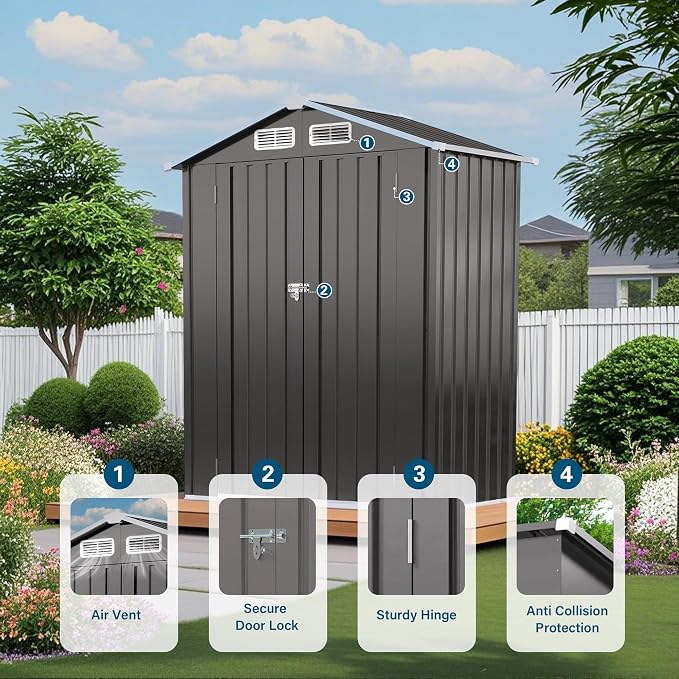 ARMSET 5x3 FT Metal Outdoor Storage Shed - Image 3