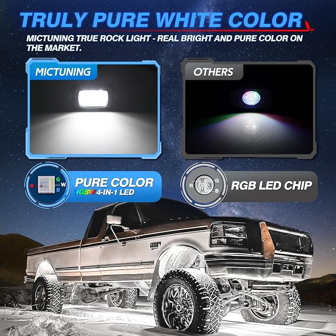 MICTUNING Q1 RGBW Rock Lights, 8 Pods Pure Color Underglow Neon Multicolor - Image 4