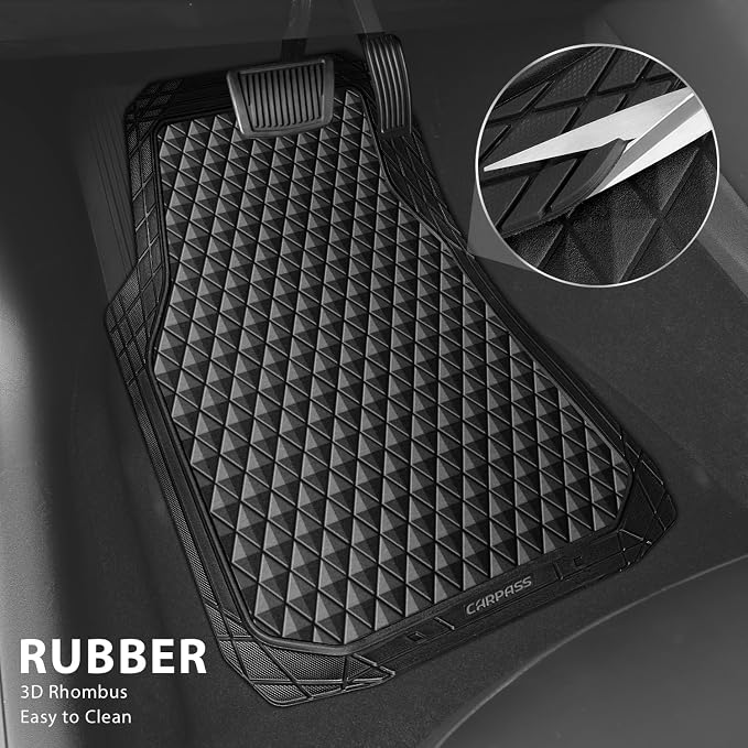 CAR PASS Black Rubber Car Floor Mats & Cargo Liners, Durable Anti-Slip 3D - Image 2