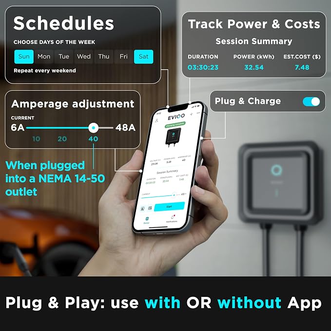 EVIQO Level 2 EV Charger - 48 Amp EV Charger Level 2-240V Electric Vehicle - Image 4