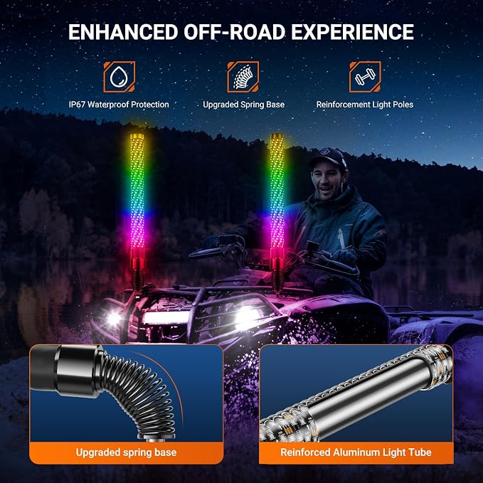 2PCS 1FT Fat Whip Lights for UTV ATV - Image 4