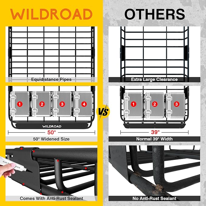 Wildroad Roof Rack Cargo Basket, Upgraded 4” Fence Wide Car Roof Basket Combo - Image 4
