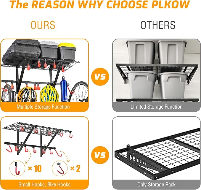PLKOW Garage Wall Shelving 1 Pack Includes 2 Bike Hooks, Wall Shelves Garage - Image 4
