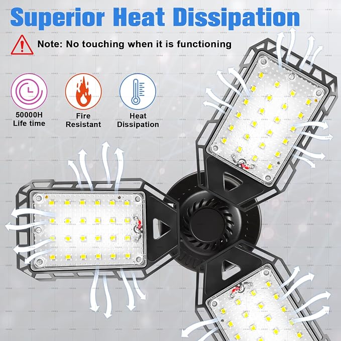LED Garage Lights Bulb 4 Pack -80W, 8000LM 6500K Led Shop Light - Image 3