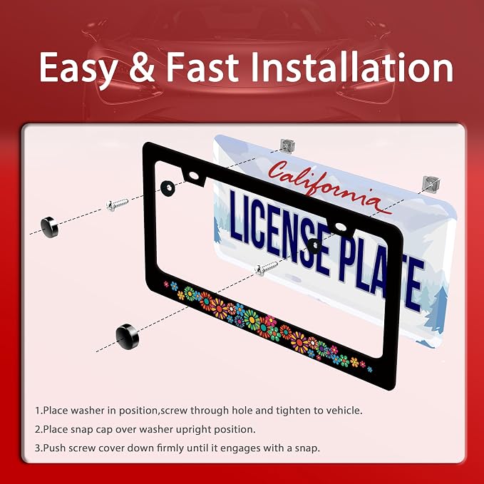 Colorful Hippie Flowers License Plate Frame Beautiful Floral License Plate - Image 3