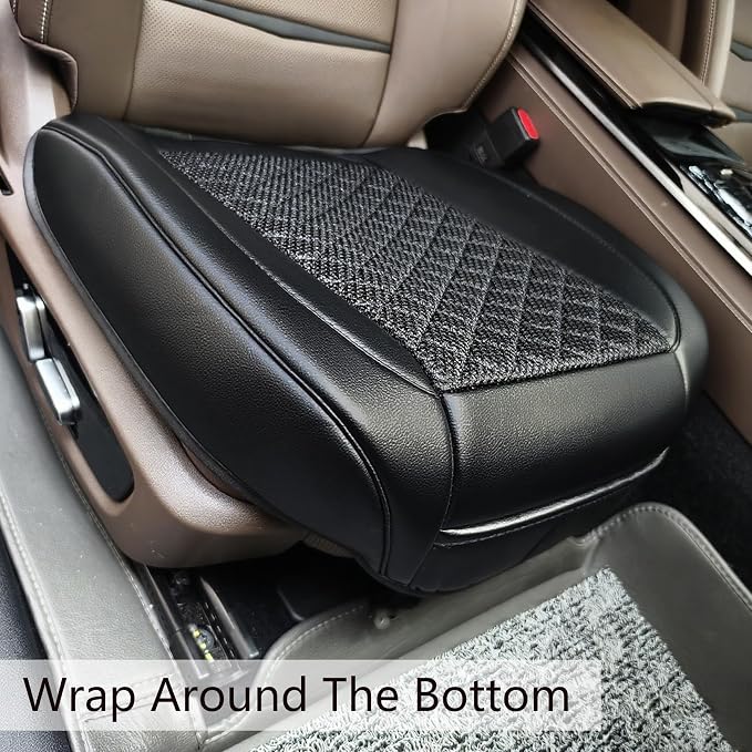 Leather Bottom Car Seat Covers, Front Seat Only Black Ice Silk Car Seat Cushion - Image 5