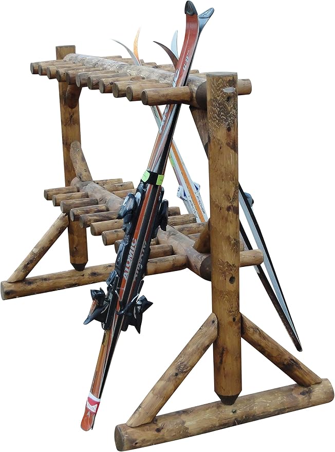 17-Place Freestanding Log Ski Rack Holder, Indoor & Outdoor Snowboard Racks - Image 5