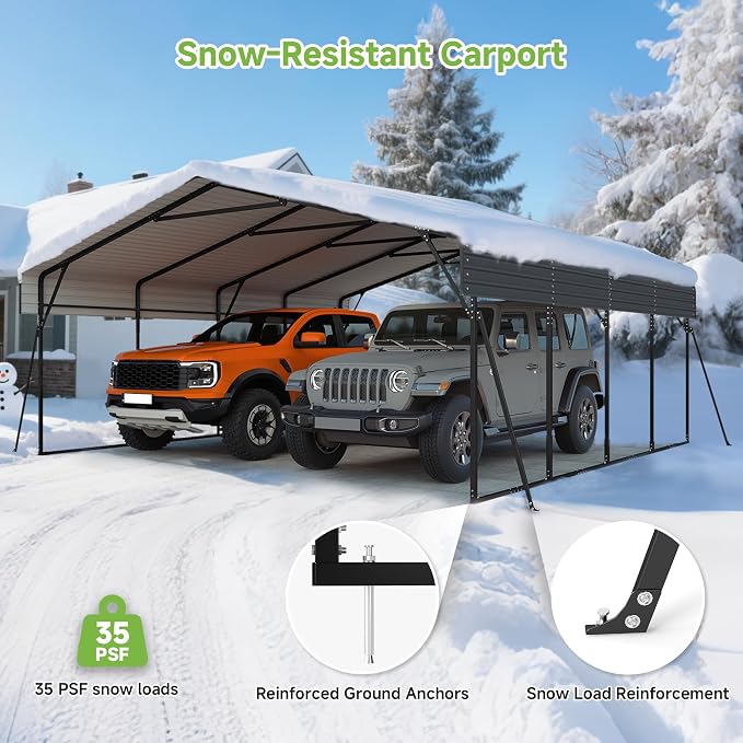 Real Relax 20x20ft Heavy Duty Metal Carport - Image 2
