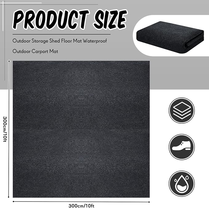 Haull Waterproof Outdoor Storage Shed Mat, 10x10 ft, Felt Surface, Non Slip - Image 3