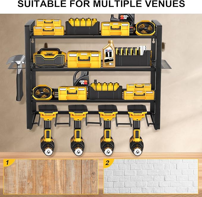 Power Tool Organizer Wall Mount, 2 Pack 4 Layers Garage Wall Shelving, 8 Drill - Image 6