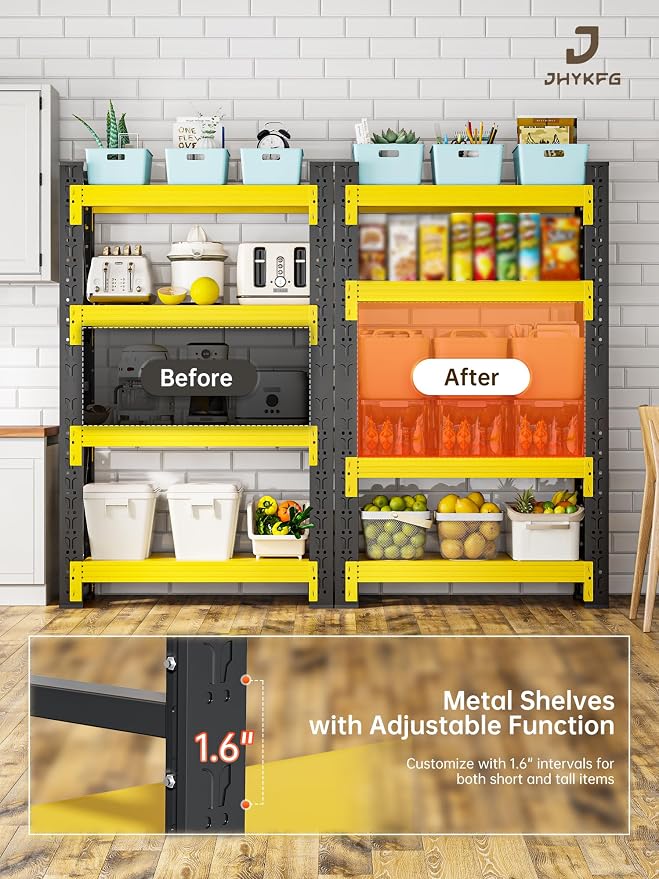4-Tier Storage Shelves, Adjustable Industrial Metal Shelf System, 500lbs - Image 6
