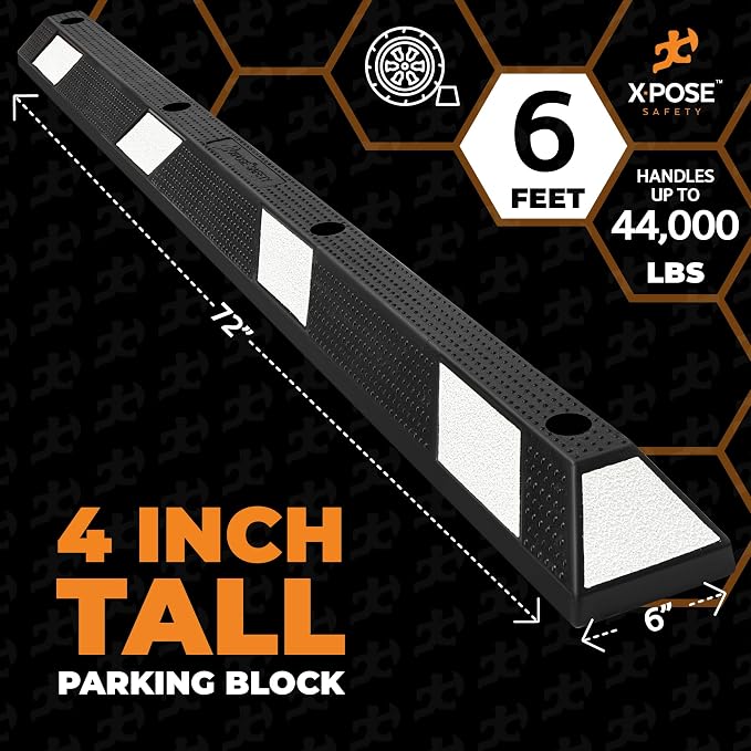Xpose Safety 72" Heavy Duty Rubber Parking Stopper – 10 Pack Wheel Blocks - Image 3