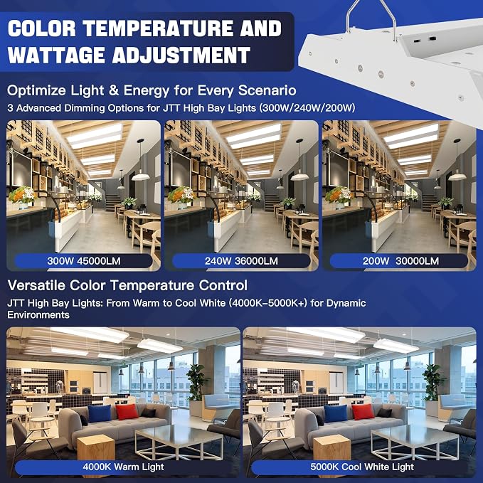 JTT 300W LED Linear High Bay Light, 45000LM Linear High Bay Shop Light - Image 7