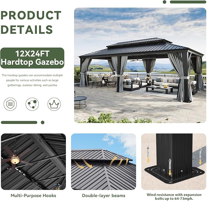 Aoxun 12' X 24' Hardtop Gazebo - Image 4