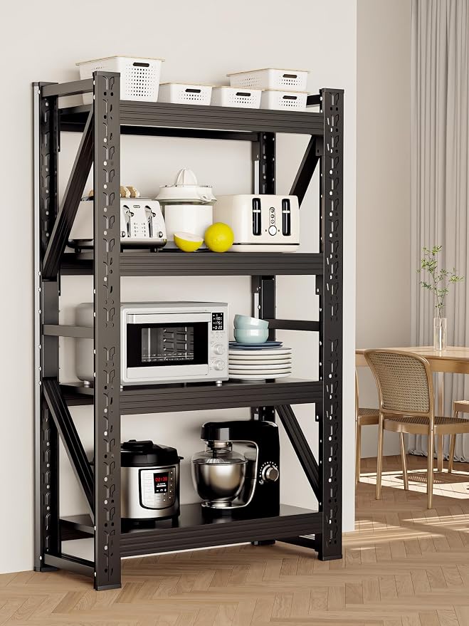 4-Tier Storage Shelves, Adjustable Industrial Metal Shelf System, 200lbs - Image 9